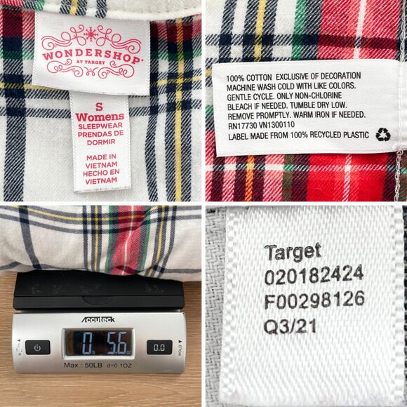 Wondershop Target Pajama Shirt Women Small Flannel Plaid White Tartan Sleepwear - Picture 13 of 13